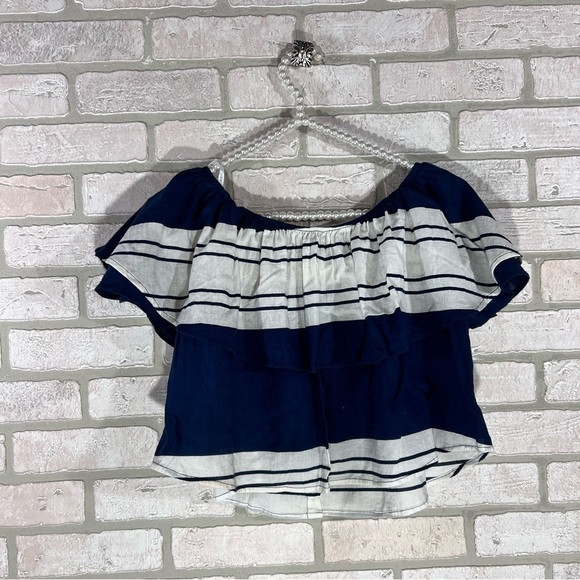 Faithfull the Brand Solerno Claremont Stripe Off The Shoulder Crop Top Size 4 - Picture 5 of 9
